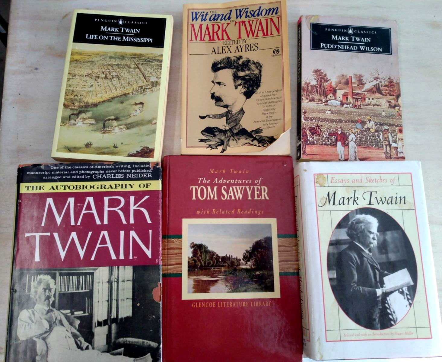 Mark Twain, 6 Books – ,Tom Sawyer, Life on the Mississippi, Pudd'n, FREE Shippin